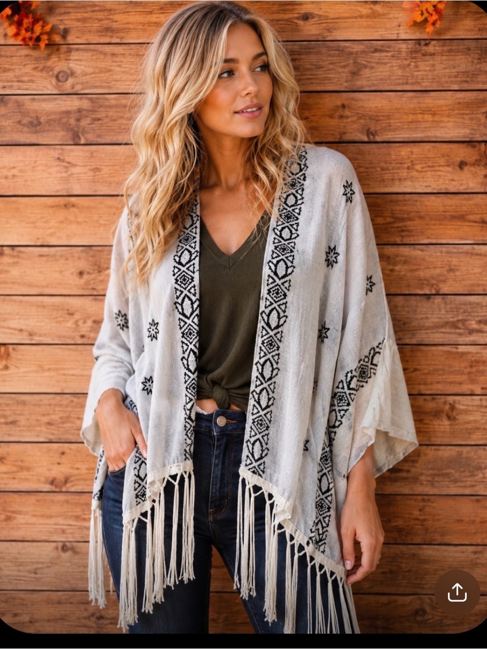 NWT  COWGIRL-BOHO FRINGE KIMONO BLOUSE LG/XL